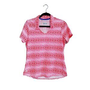 Adidas Activewear Top Polo Shirt Women's V Neck Size Medium Patterned
